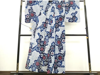 平和屋着物∴夏物　浴衣　有松鳴海絞り　枝花文　綿　逸品　DABI0974cd