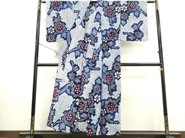 平和屋着物∴夏物　浴衣　有松鳴海絞り　枝花文　綿　逸品　DABI0974cd