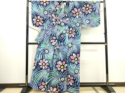 平和屋着物∴夏物　浴衣　有松鳴海絞り　草花文　綿　逸品　DABI0975cd