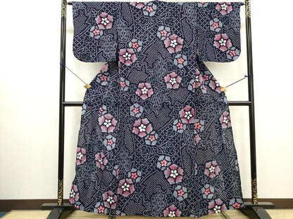 平和屋着物∴夏物　浴衣　有松鳴海絞り　朝顔　綿　逸品　DABI0978cd