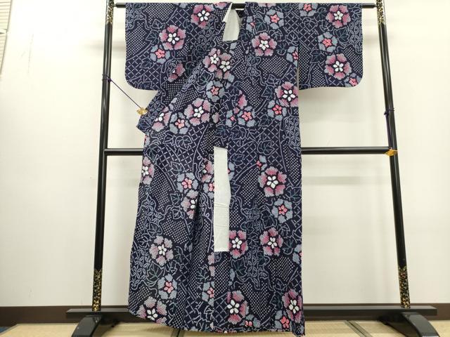 平和屋着物∴夏物　浴衣　有松鳴海絞り　朝顔　綿　逸品　DABI0978cd