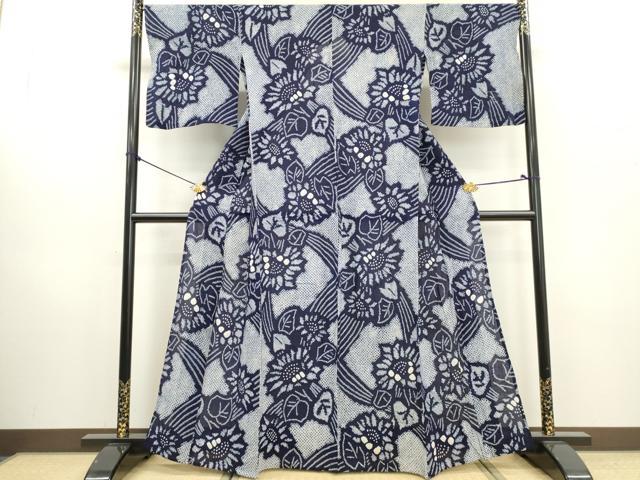 平和屋着物∴夏物　浴衣　有松鳴海絞り　枝花文　綿　逸品　DABI0981cd