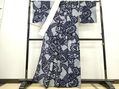 平和屋着物∴夏物　浴衣　有松鳴海絞り　枝花文　綿　逸品　DABI0981cd