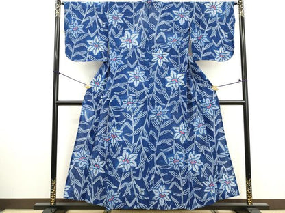 平和屋着物∴夏物　浴衣　有松鳴海絞り　草花文　綿　逸品　DABI0982cd