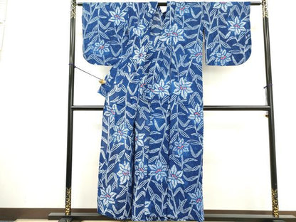 平和屋着物∴夏物　浴衣　有松鳴海絞り　草花文　綿　逸品　DABI0982cd