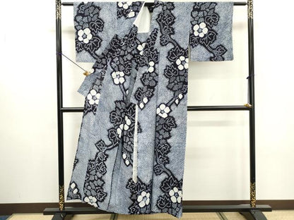 平和屋着物∴夏物　浴衣　有松鳴海絞り　枝花文　綿　逸品　DABI0984cd