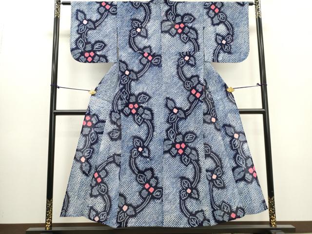 平和屋着物∴夏物　浴衣　有松鳴海絞り　枝葉文　綿　逸品　未使用　DABI0985cd