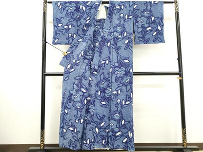 平和屋着物∴夏物　浴衣　有松鳴海絞り　草花文　綿　逸品　DABI0986cd