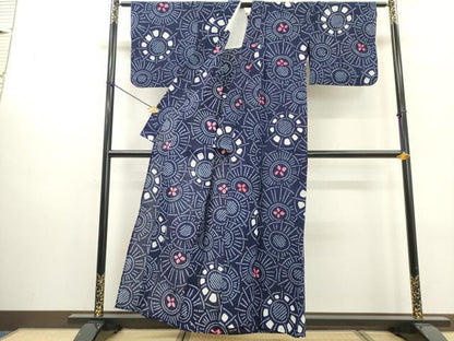 平和屋着物∴夏物　浴衣　有松鳴海絞り　源氏車文　綿　逸品　DABI0990cd