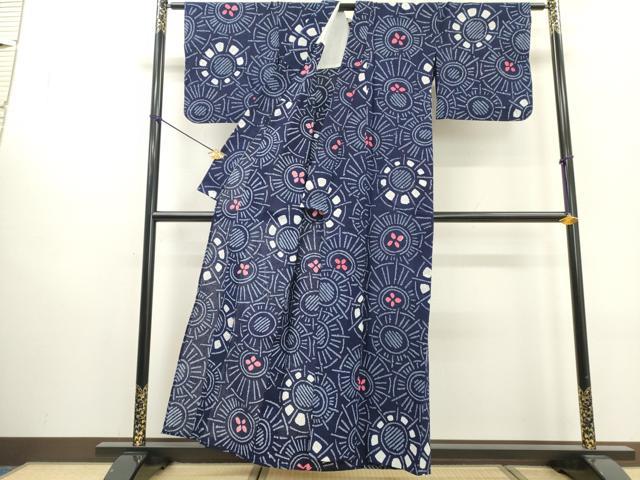平和屋着物∴夏物　浴衣　有松鳴海絞り　源氏車文　綿　逸品　DABI0990cd