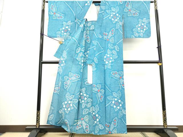 平和屋着物∴夏物　浴衣　有松鳴海絞り　花蝶文　綿　逸品　DABI0992cd