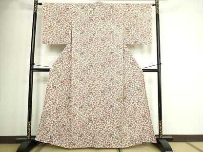 平和屋着物▽上質な小紋　単衣　型染め　舞扇花文　正絹　逸品　DABI1001sf
