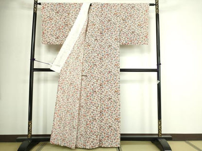 平和屋着物▽上質な小紋　単衣　型染め　舞扇花文　正絹　逸品　DABI1001sf