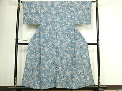 平和屋着物▽上質な小紋　単衣　草花文　正絹　逸品　DABI1002sf