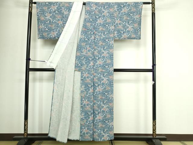 平和屋着物▽上質な小紋　単衣　草花文　正絹　逸品　DABI1002sf