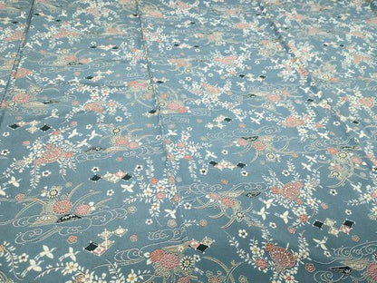 平和屋着物▽上質な小紋　単衣　草花文　正絹　逸品　DABI1002sf