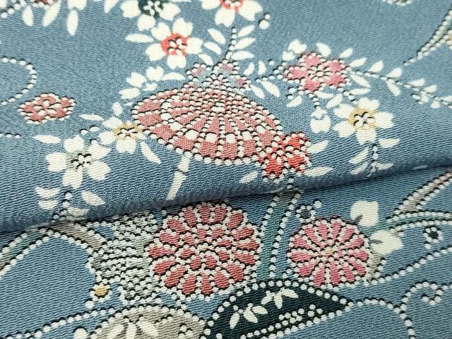 平和屋着物▽上質な小紋　単衣　草花文　正絹　逸品　DABI1002sf