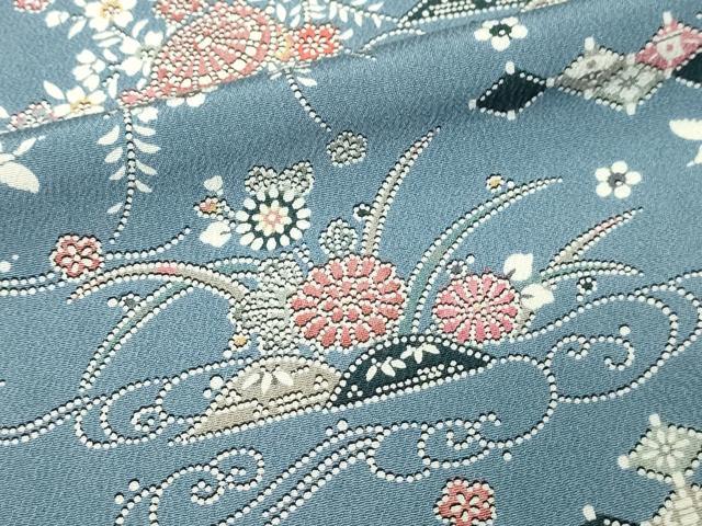 平和屋着物▽上質な小紋　単衣　草花文　正絹　逸品　DABI1002sf