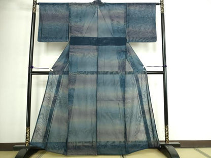 平和屋着物▽上質な小紋　無双　紗×紗　紗袷　霞文　暈し染め　正絹　逸品　未使用　DABI1004sf