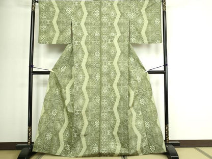 平和屋着物▽上質な紬　単衣　菱文　正絹　逸品　DABI1005sf