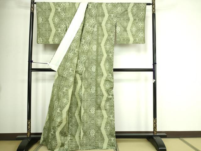 平和屋着物▽上質な紬　単衣　菱文　正絹　逸品　DABI1005sf
