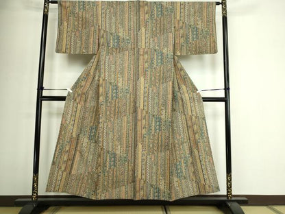平和屋着物▽小紋　単衣　更紗花間道　正絹　逸品　DABI1008sf
