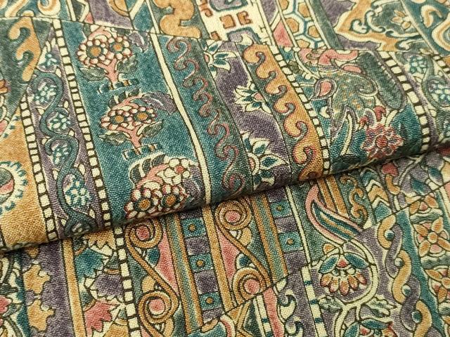 平和屋着物▽小紋　単衣　更紗花間道　正絹　逸品　DABI1008sf