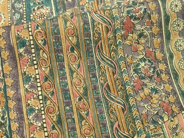 平和屋着物▽小紋　単衣　更紗花間道　正絹　逸品　DABI1008sf