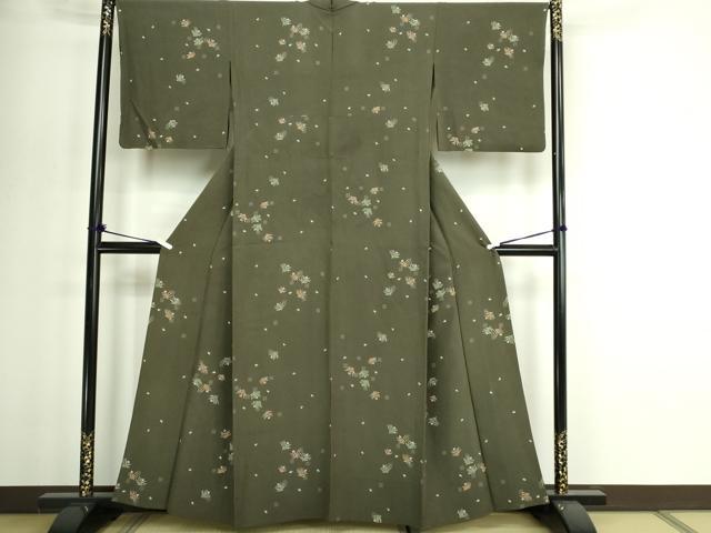平和屋着物▽上質な小紋　単衣　松葉文　正絹　逸品　DABI1009sf
