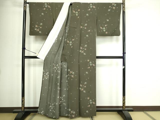平和屋着物▽上質な小紋　単衣　松葉文　正絹　逸品　DABI1009sf