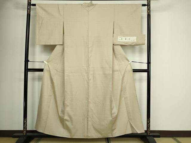 平和屋着物▽樹養紬　単衣　綾風花　市松綾瀬織　証紙付き　正絹　逸品　DABI1010sf