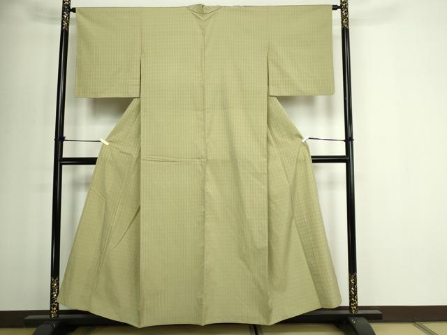 平和屋着物▽上質なお召　単衣　吉野間道　正絹　逸品　DABI1012sf