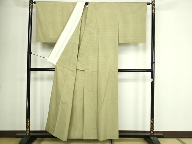 平和屋着物▽上質なお召　単衣　吉野間道　正絹　逸品　DABI1012sf