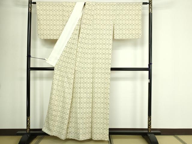 平和屋着物▽本塩沢　単衣　吉祥文　正絹　逸品　DABI1013sf