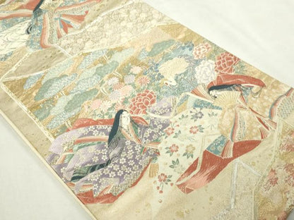 平和屋本店▼六通柄袋帯　九百錦　源氏物語　24Ｋ純金箔錦　正絹　逸品　DABI1014sf