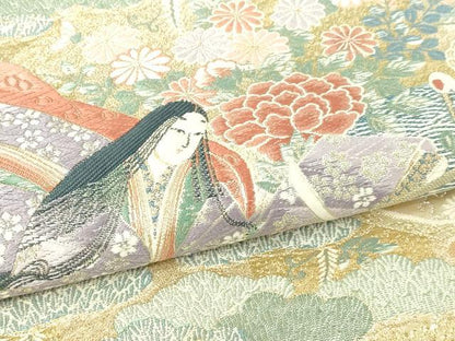 平和屋本店▼六通柄袋帯　九百錦　源氏物語　24Ｋ純金箔錦　正絹　逸品　DABI1014sf