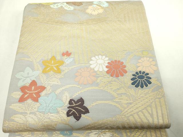 平和屋本店▼夏物　六通柄袋帯　草木染　草花文　本金引箔　正絹　逸品　DABI1016sf