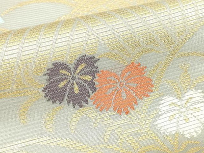 平和屋本店▼夏物　六通柄袋帯　草木染　草花文　本金引箔　正絹　逸品　DABI1016sf