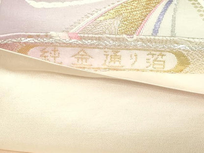 平和屋本店▼六通柄袋帯　孔雀羽文　純金通り箔　正絹　逸品　DABI1017sf