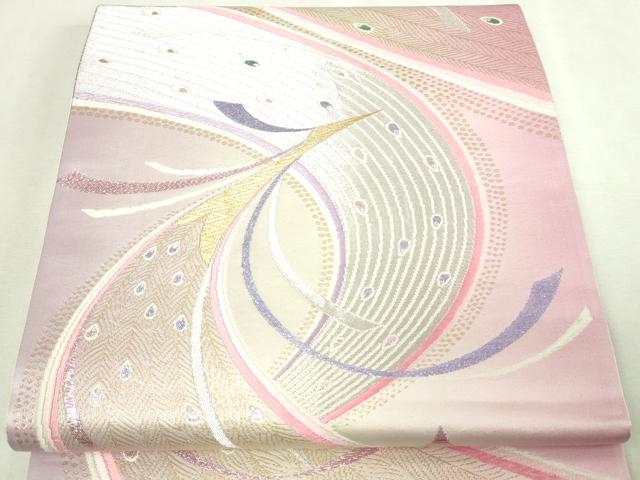 平和屋本店▼六通柄袋帯　孔雀羽文　純金通り箔　正絹　逸品　DABI1017sf