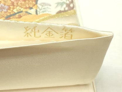 平和屋本店▼六通柄袋帯　唐織　格天井光悦扇　純金箔　正絹　逸品　DABI1030sf