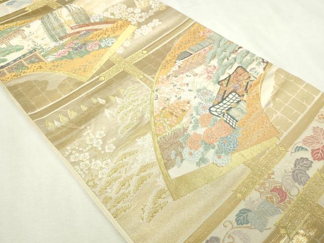 平和屋本店▼六通柄袋帯　唐織　格天井光悦扇　純金箔　正絹　逸品　DABI1030sf