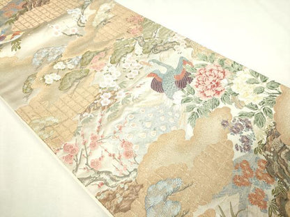 平和屋本店▼六通柄袋帯　桃山波暖桃香文　本金箔　正絹　逸品　DABI1032sf