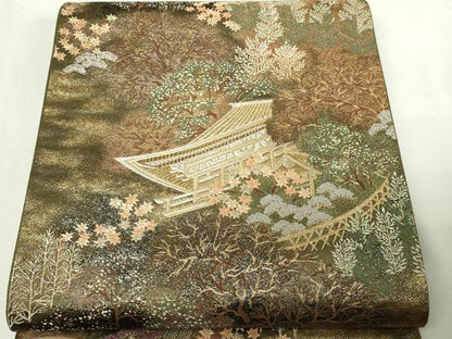 平和屋本店▼六通柄袋帯　名刹散歩　本金箔　正絹　逸品　DABI1033sf