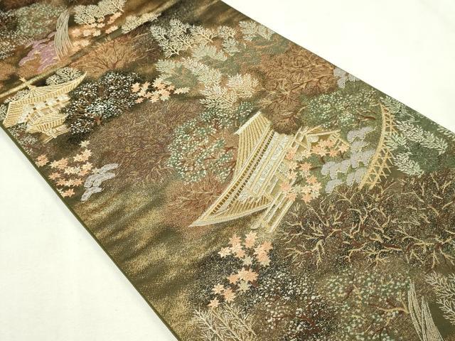 平和屋本店▼六通柄袋帯　名刹散歩　本金箔　正絹　逸品　DABI1033sf