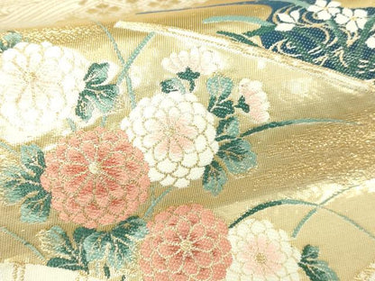 平和屋本店▼六通柄袋帯　扇面草花文　琳派純金箔24ｋ　正絹　逸品　DABI1043sf