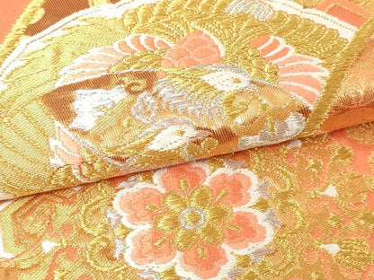 平和屋本店▼六通柄袋帯　唐織　花鳥文　24ｋ金箔　正絹　逸品　DABI1044sf