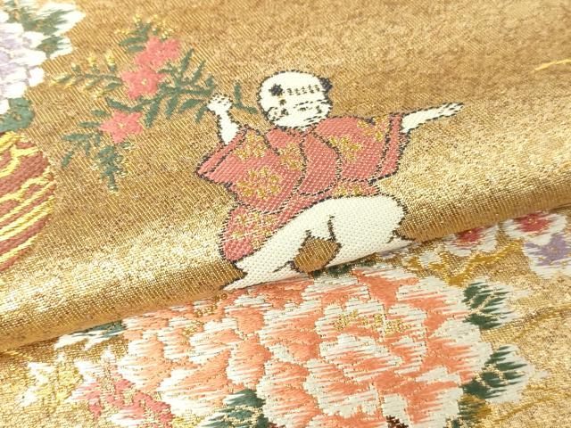 平和屋本店▼六通柄袋帯　唐子屏風絵巻　純金箔24ｋ　正絹　逸品　DABI1053sf