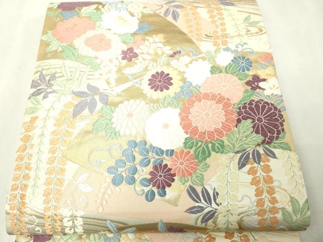 平和屋本店▼六通柄袋帯　唐織　能衣菊寿扇　本金箔　正絹　逸品　DABI1056sf