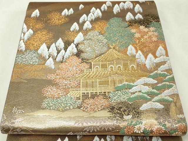 平和屋本店▼六通柄袋帯　風景草花文　本金二重箔　正絹　逸品　DABI1059sf
